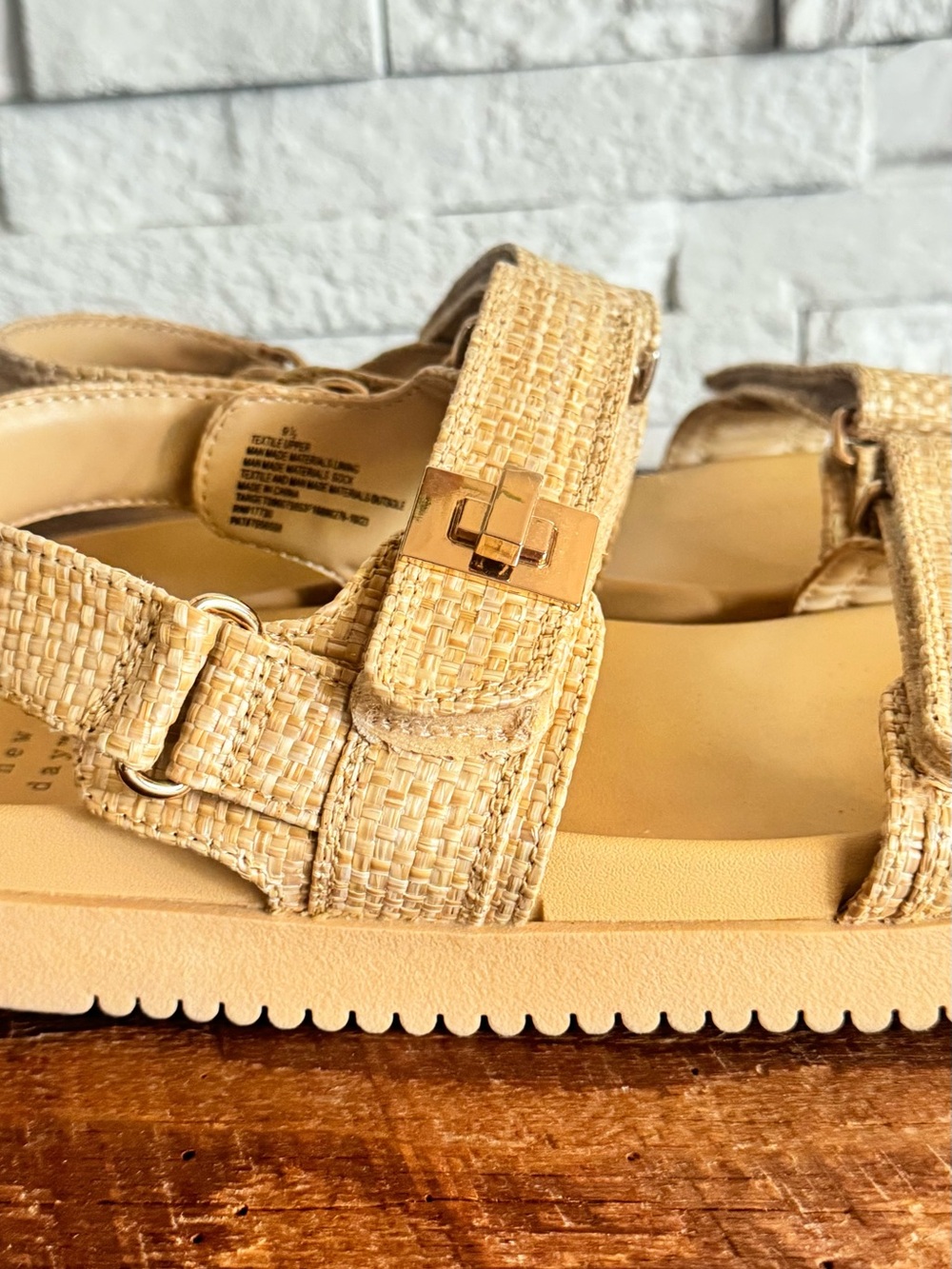 A New Day Woven Raffia Platform Sandals Neutral Velcro Size 9.5 - Picture 7 of 7